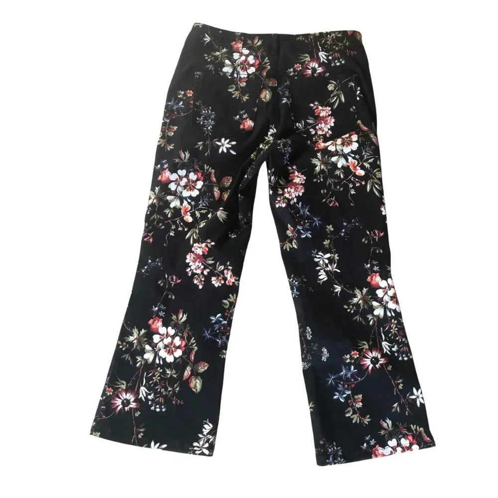 Pilcro Anthropologie Demilune Boot Floral Pants Sz 26 Black Multicolor MidRise - Picture 3 of 7
